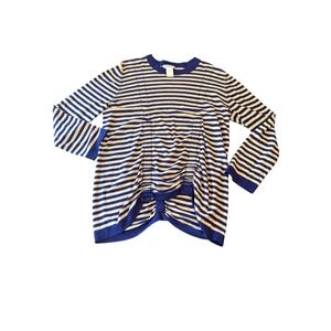 Sonia by Sonia Rykiel Blue Striped 100% Wool Ruched Asymmetrical Sweater XL